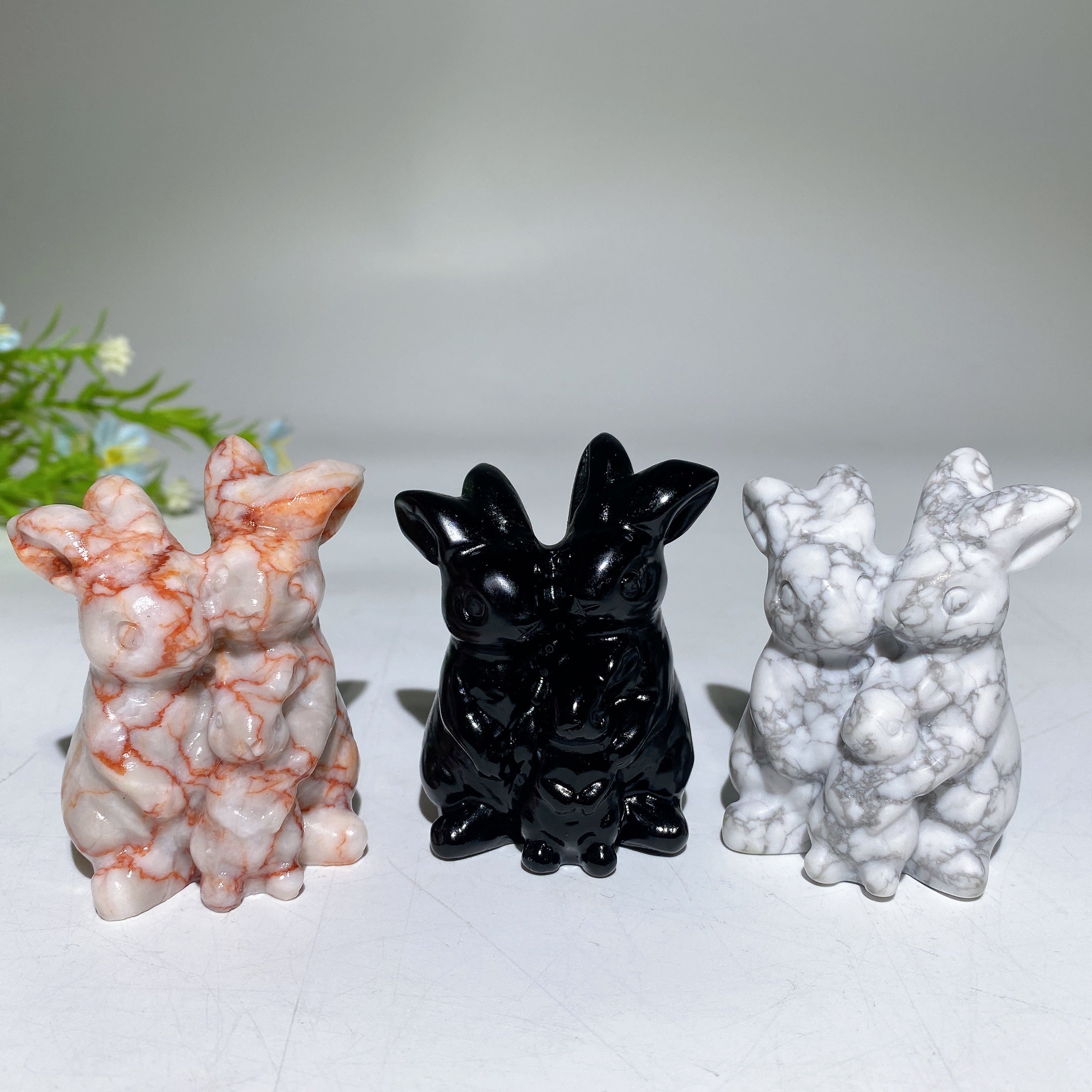 2.4" Crystal Rabbit Family Carvings for Healing & Abundance