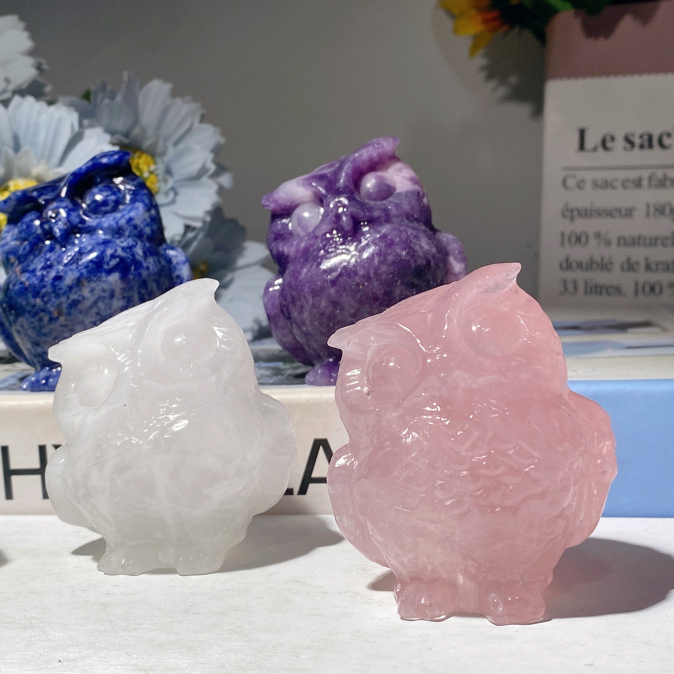 2.4 Inch Mixed Crystal Owl Carvings for Healing and Wisdom