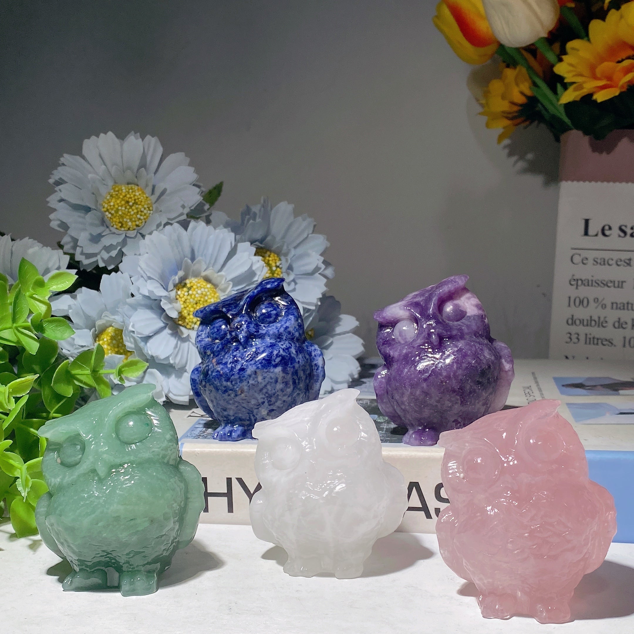 2.4 Inch Mixed Crystal Owl Carvings for Healing and Wisdom