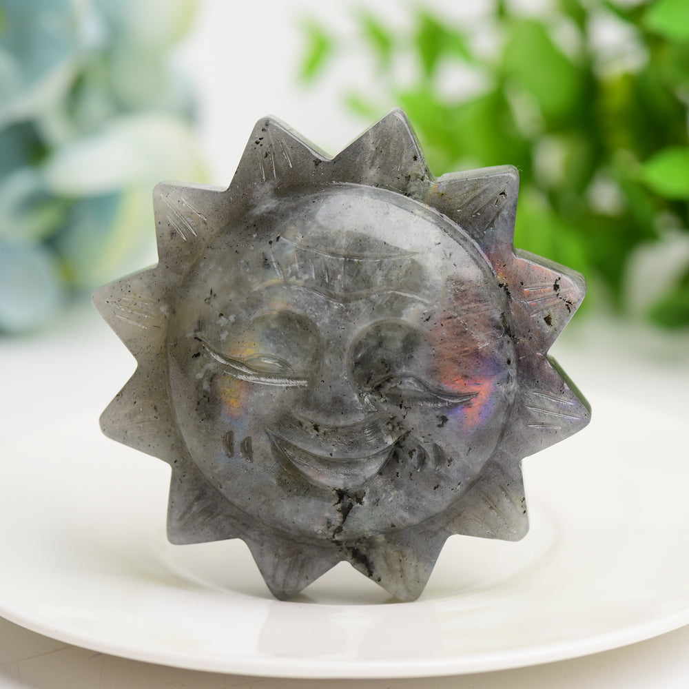 2.4-Inch Mixed Crystal Sunflower Figurine Carving for Healing