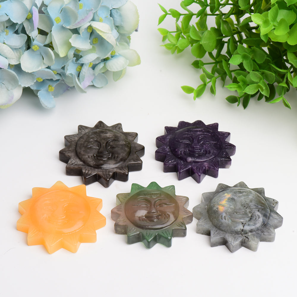 2.4-Inch Mixed Crystal Sunflower Figurine Carving for Healing