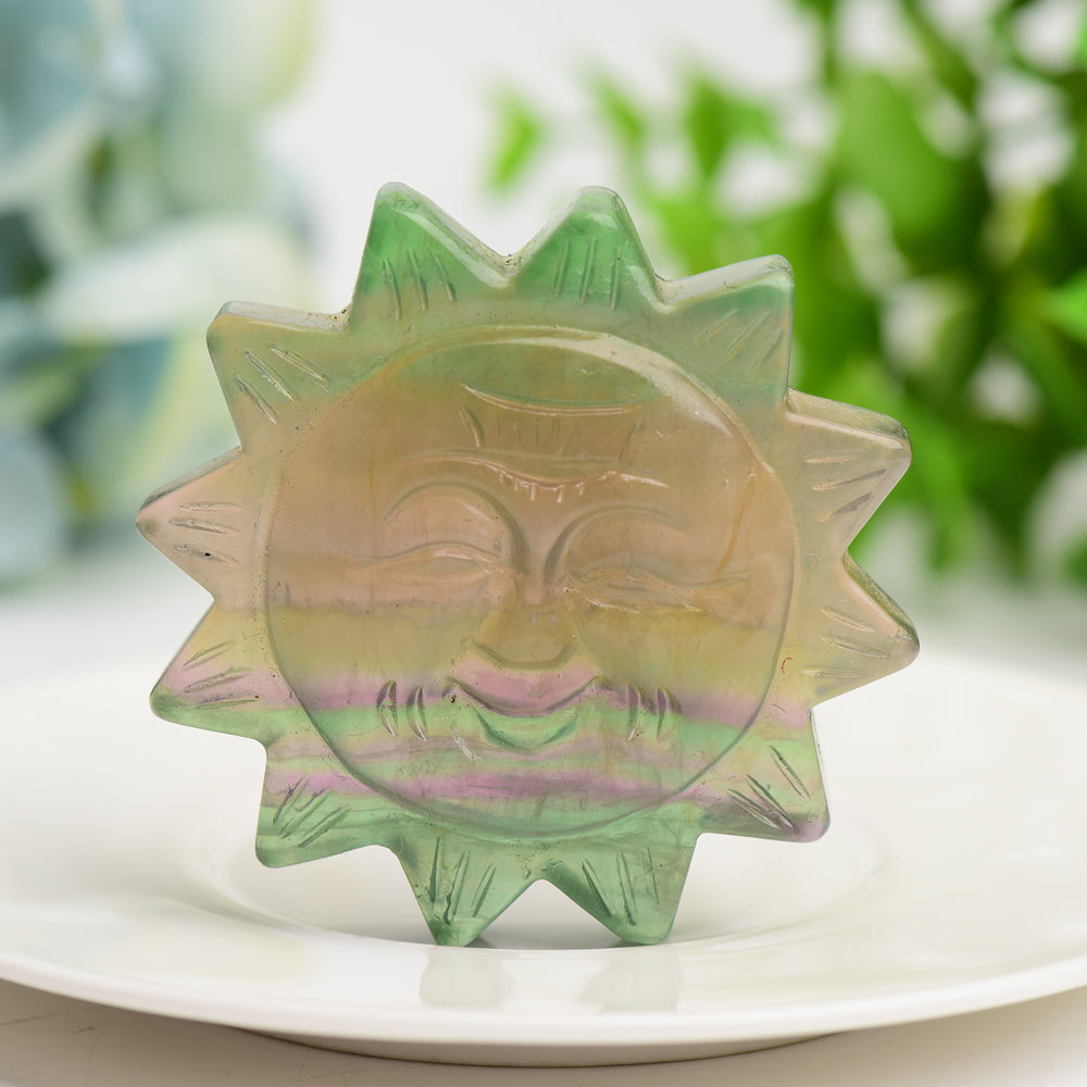 2.4-Inch Mixed Crystal Sunflower Figurine Carving for Healing
