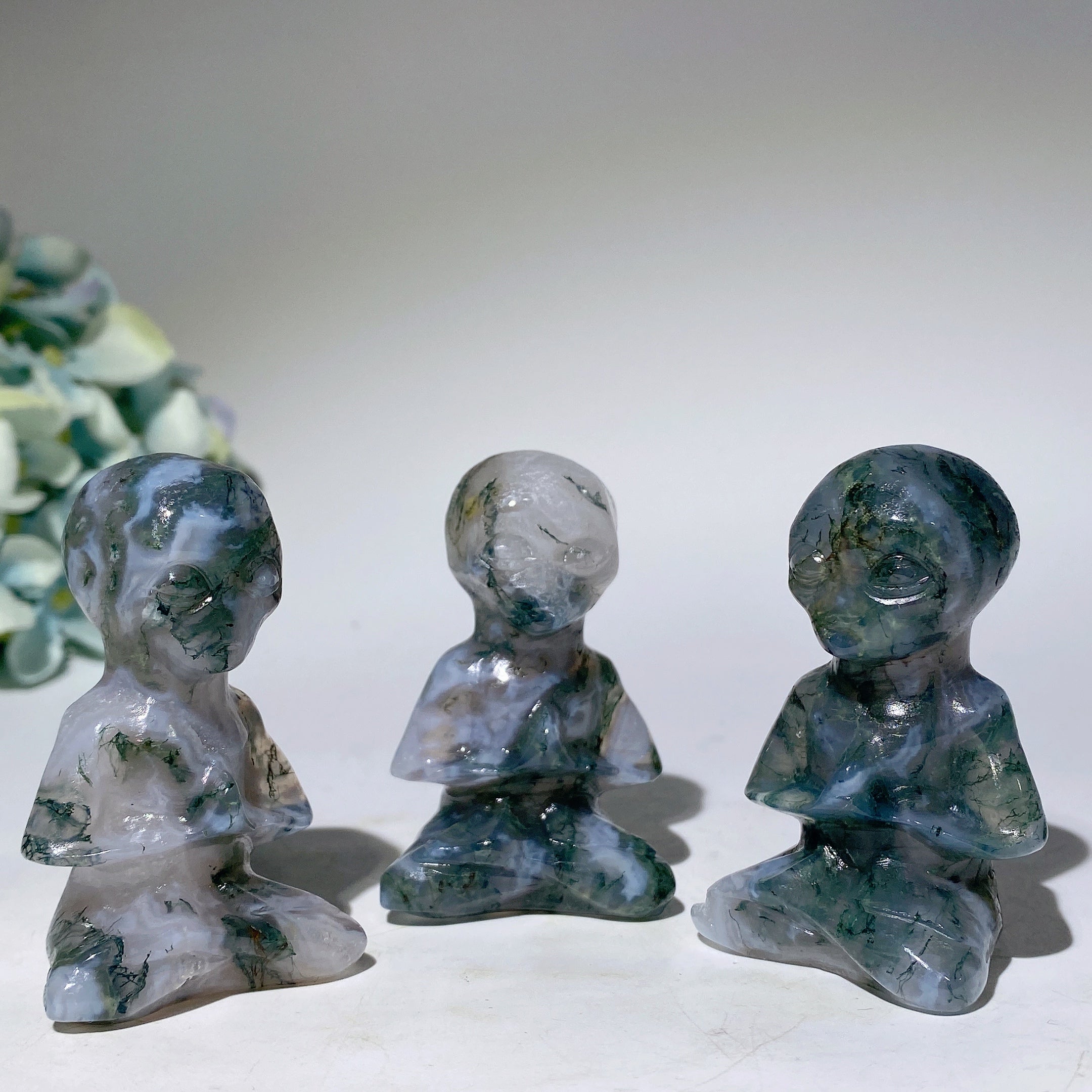 2.4 Inch Moss Agate Yoga Alien Crystal Figurine
