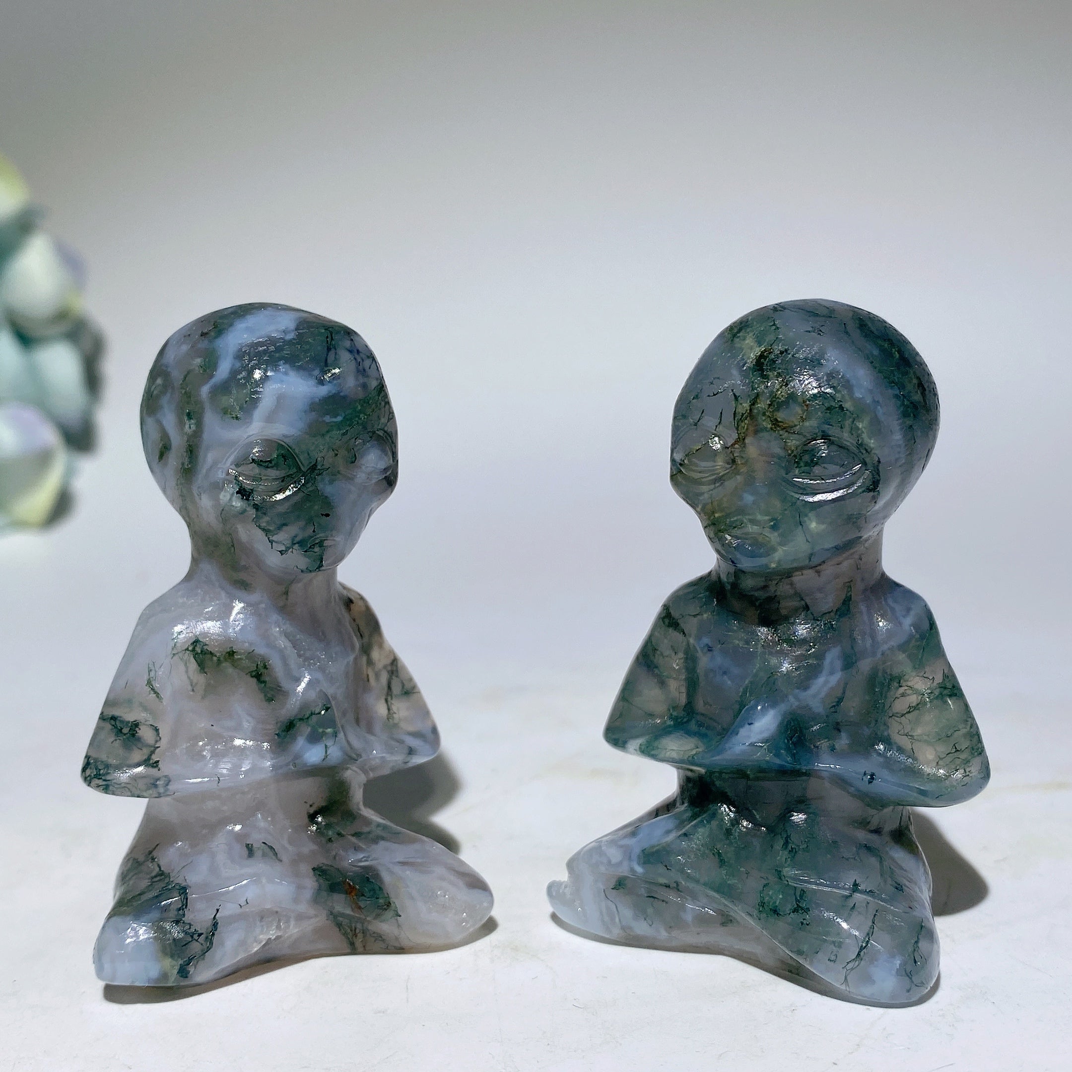 2.4 Inch Moss Agate Yoga Alien Crystal Figurine