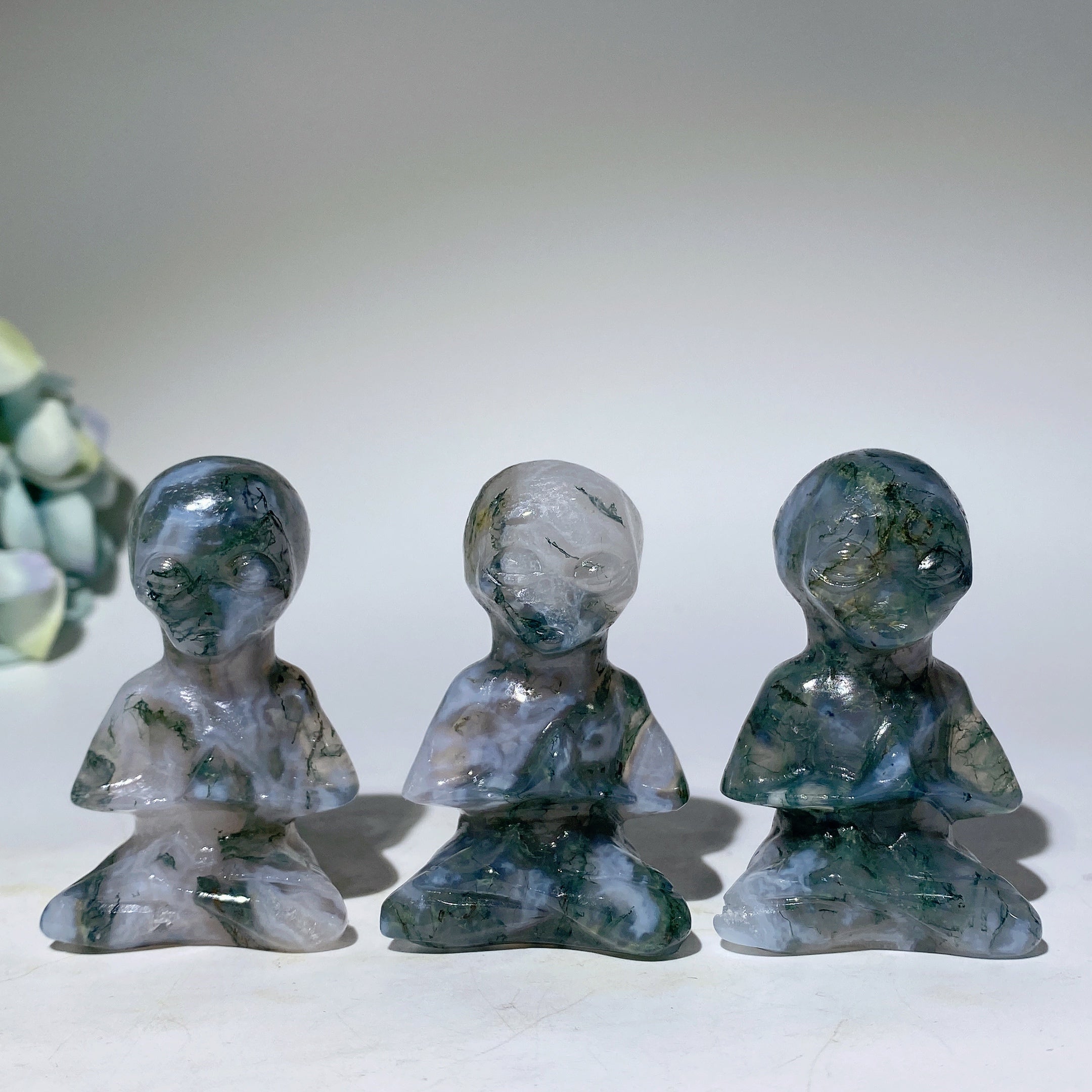 2.4 Inch Moss Agate Yoga Alien Crystal Figurine