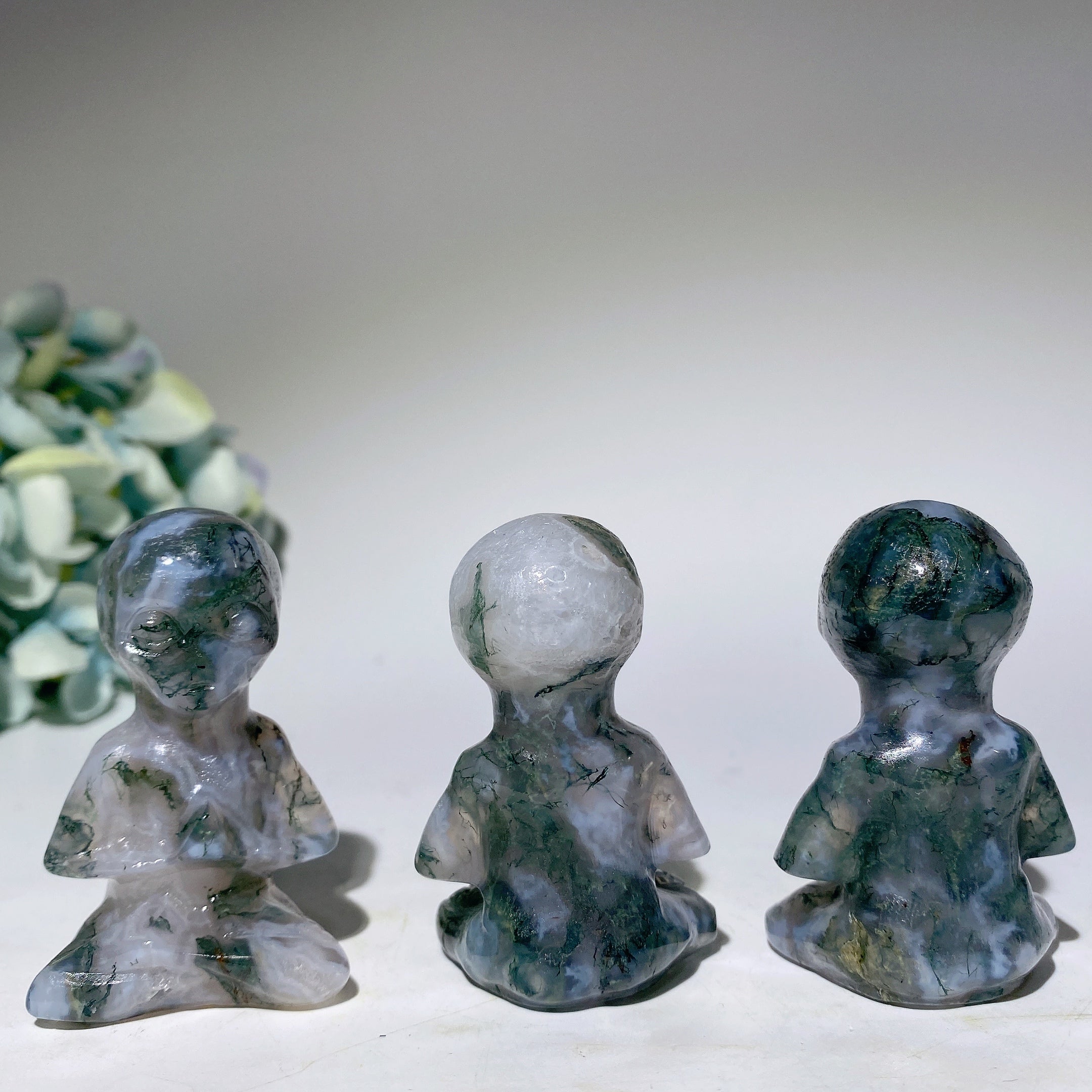 2.4 Inch Moss Agate Yoga Alien Crystal Figurine