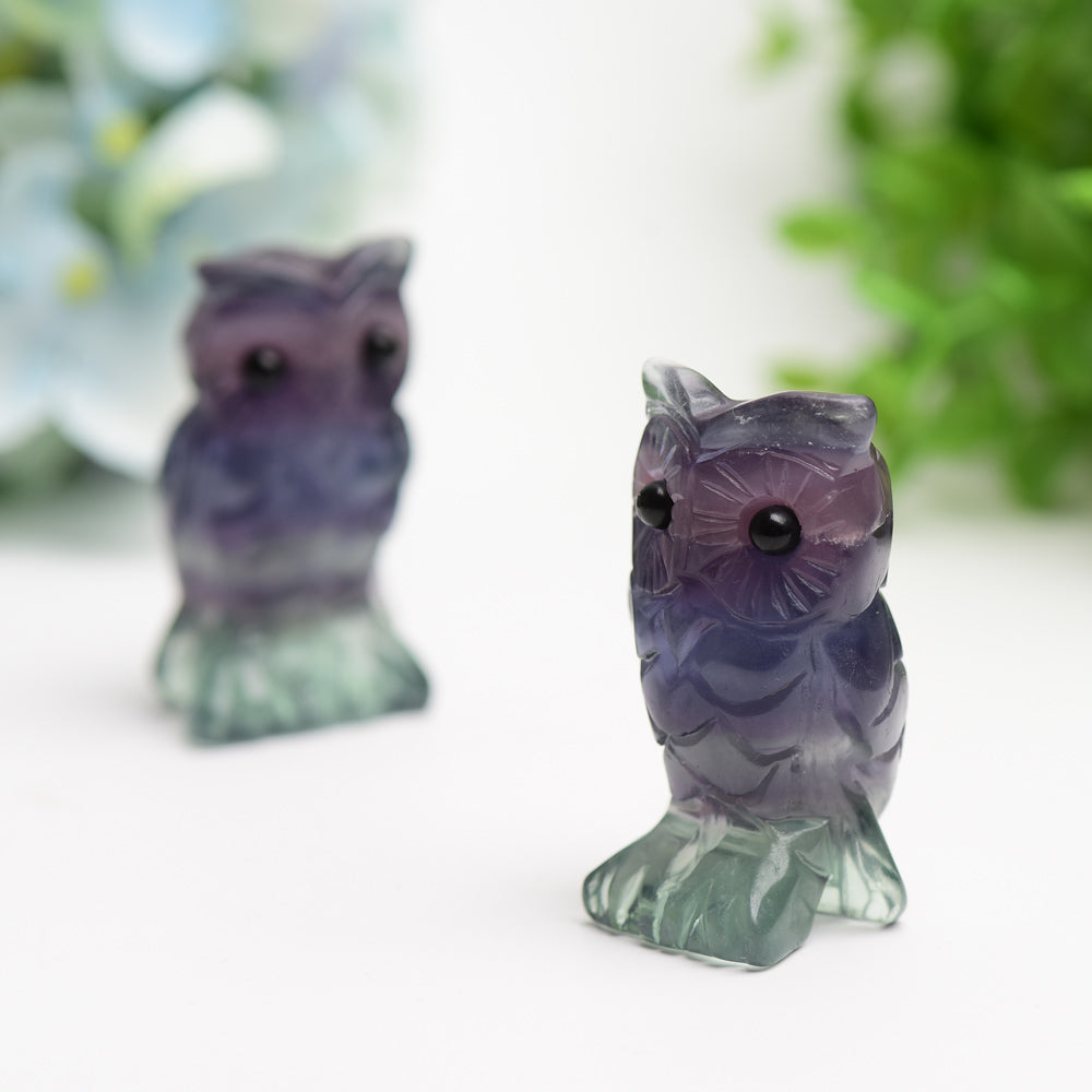 2.4 Inch Rainbow Fluorite Crystal Owl Carving for Healing