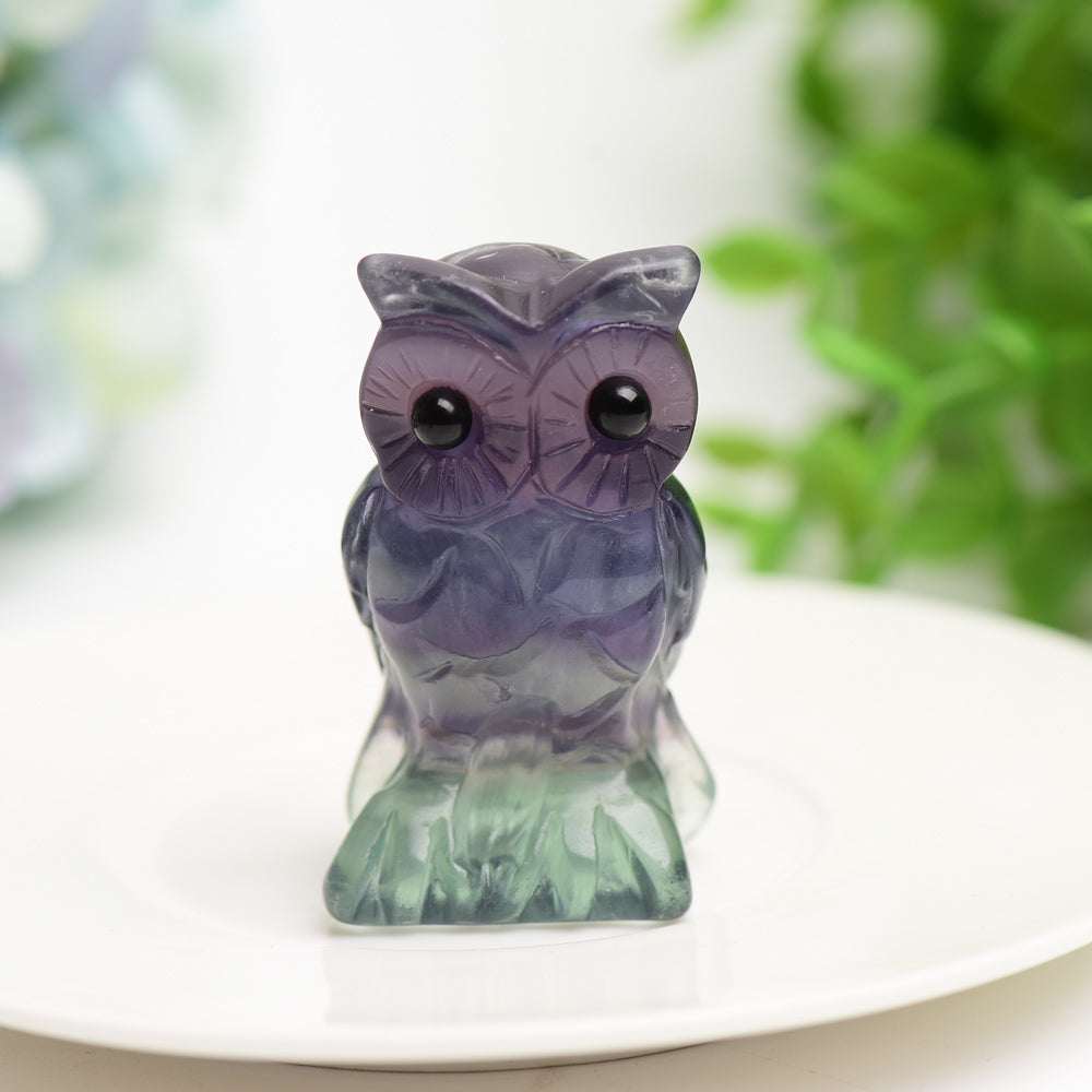 2.4 Inch Rainbow Fluorite Crystal Owl Carving for Healing