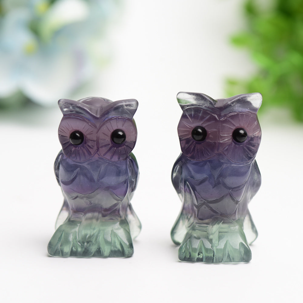 2.4 Inch Rainbow Fluorite Crystal Owl Carving for Healing