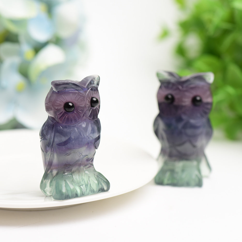 2.4 Inch Rainbow Fluorite Crystal Owl Carving for Healing