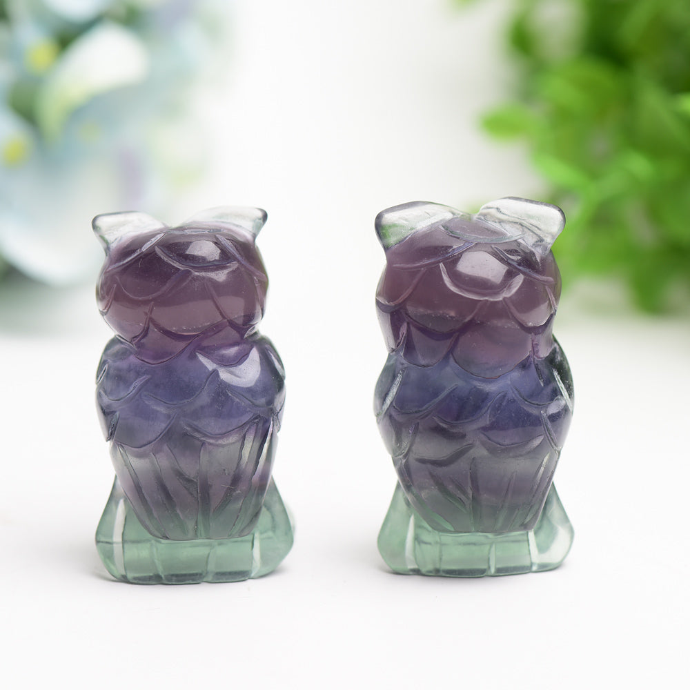2.4 Inch Rainbow Fluorite Crystal Owl Carving for Healing