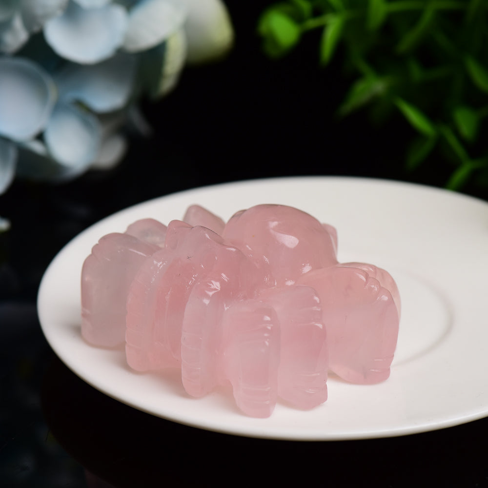 2.4 Inch Rose Quartz Spider Crystal Figurine Carving