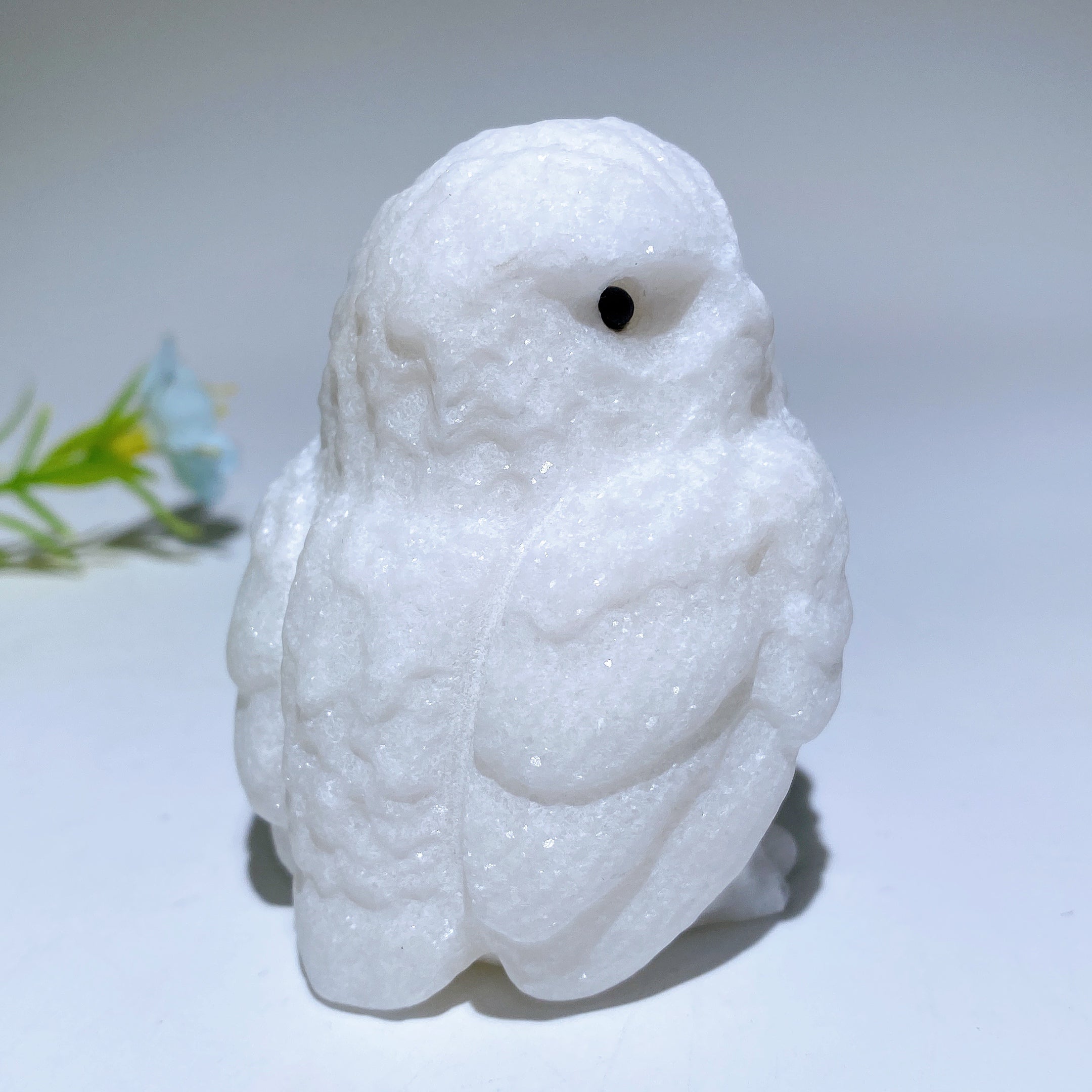 2.4 Inch White Jade Owl Crystal Carving for Healing