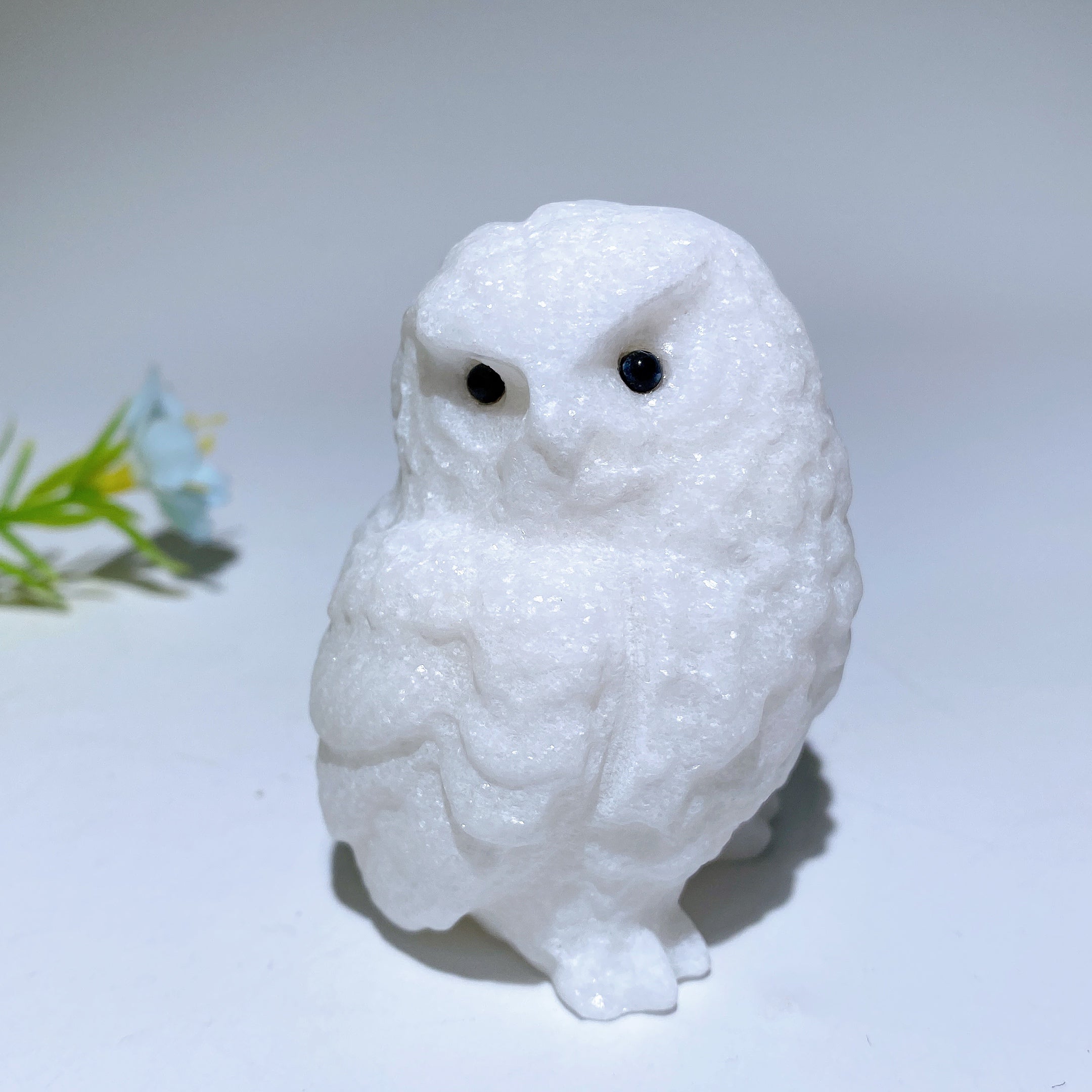 2.4 Inch White Jade Owl Crystal Carving for Healing