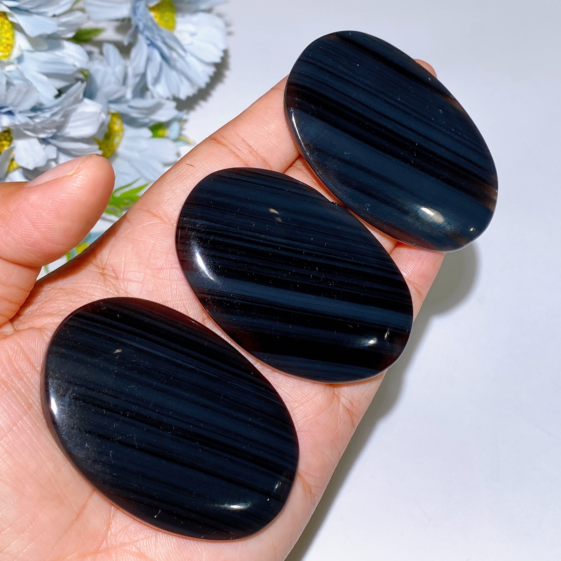 2.4" Midnight Lace Obsidian Grounding Palm Stone