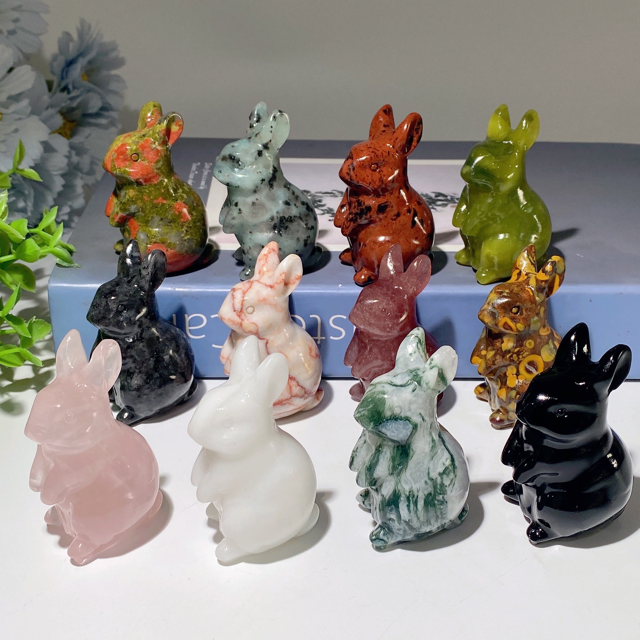 2.4" Mixed Crystal Rabbit Carving for Healing & Luck
