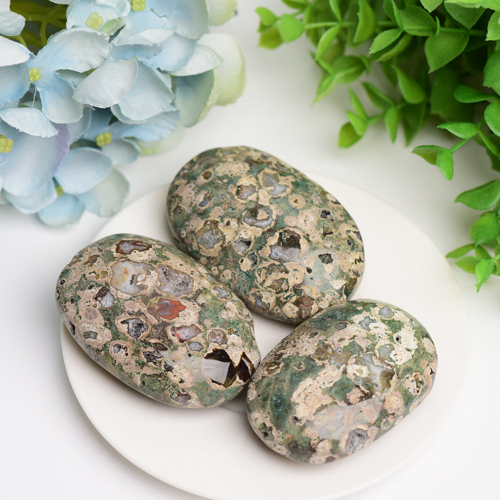 2.4" Rainforest Jasper Polished Palm Stone for Grounding