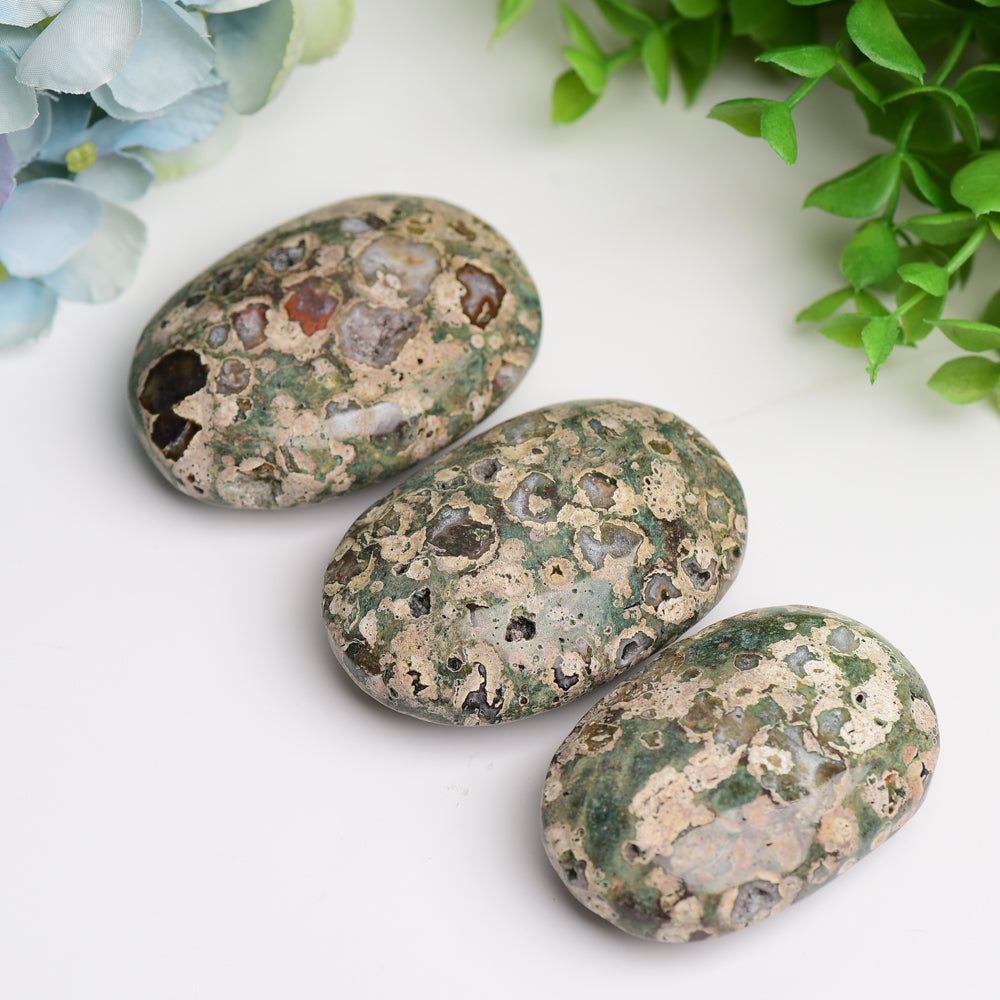 2.4" Rainforest Jasper Polished Palm Stone for Grounding