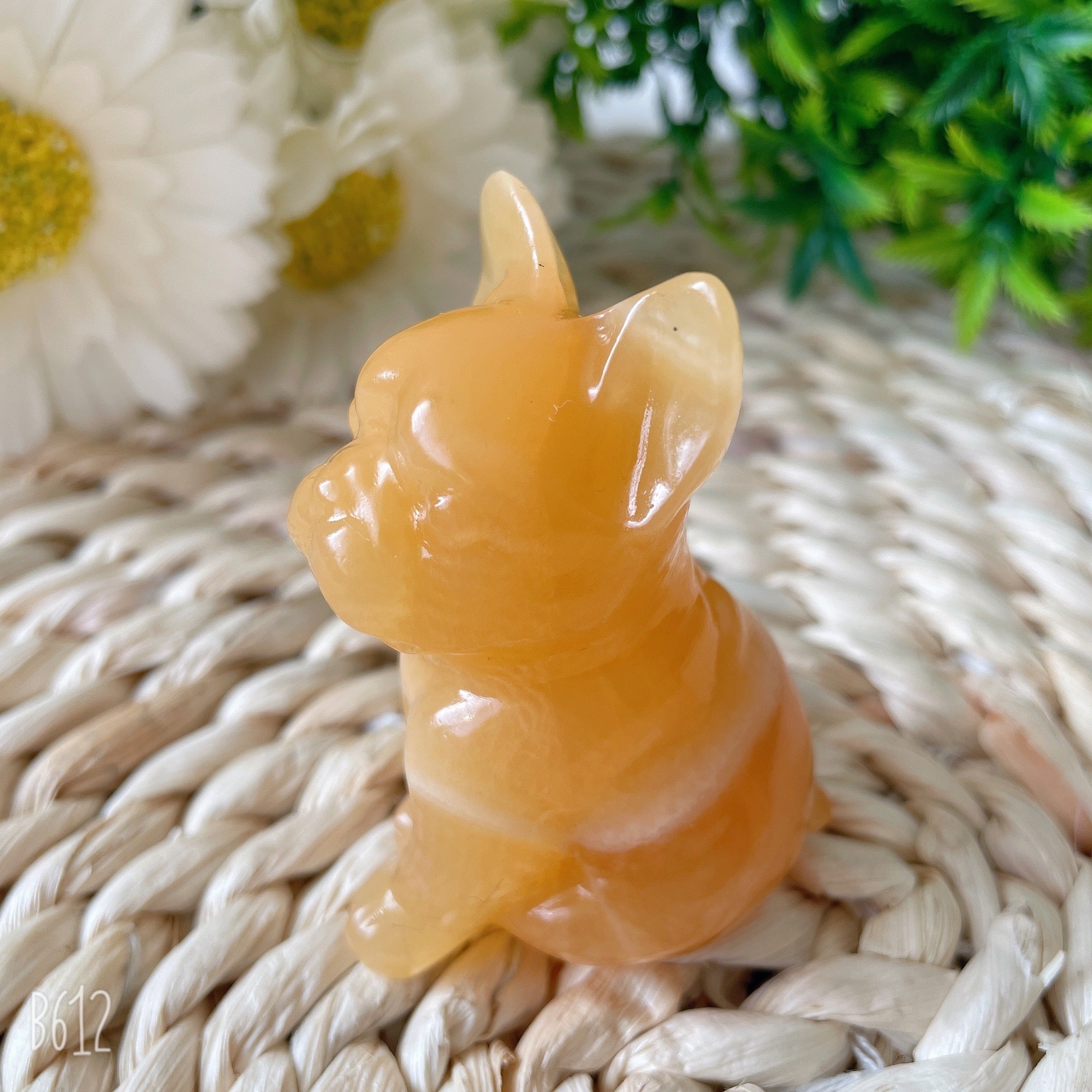 2.4" Yellow Calcite French Bulldog Crystal Dog Figurine