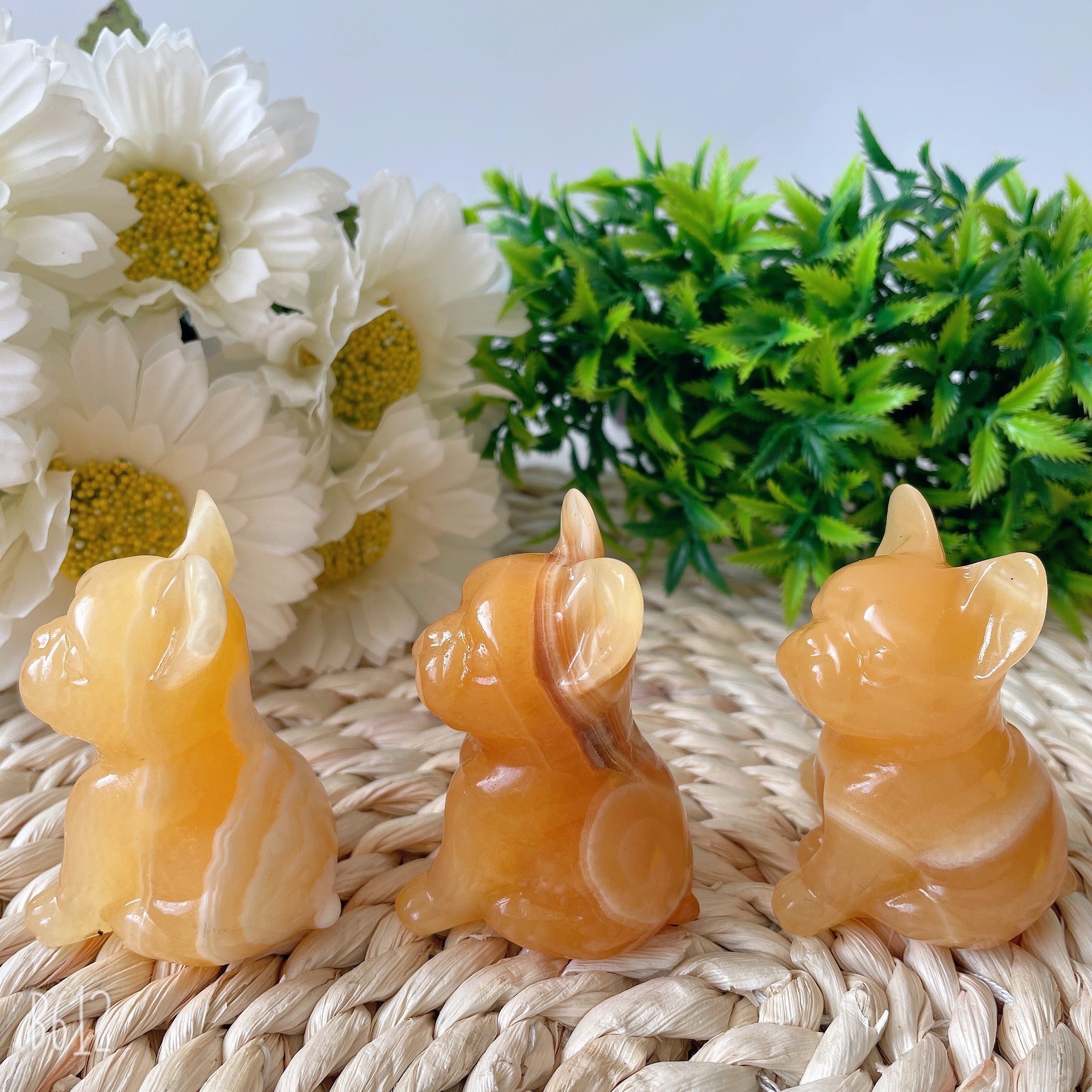2.4" Yellow Calcite French Bulldog Crystal Dog Figurine