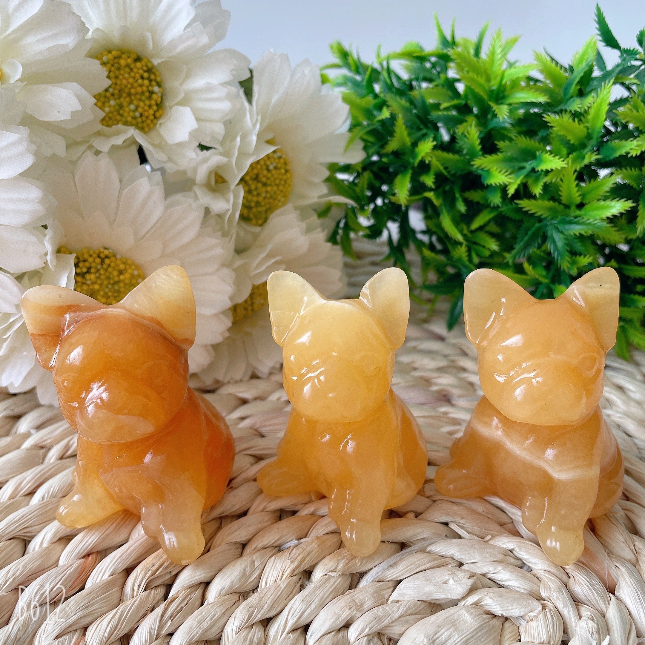 2.4" Yellow Calcite French Bulldog Crystal Dog Figurine