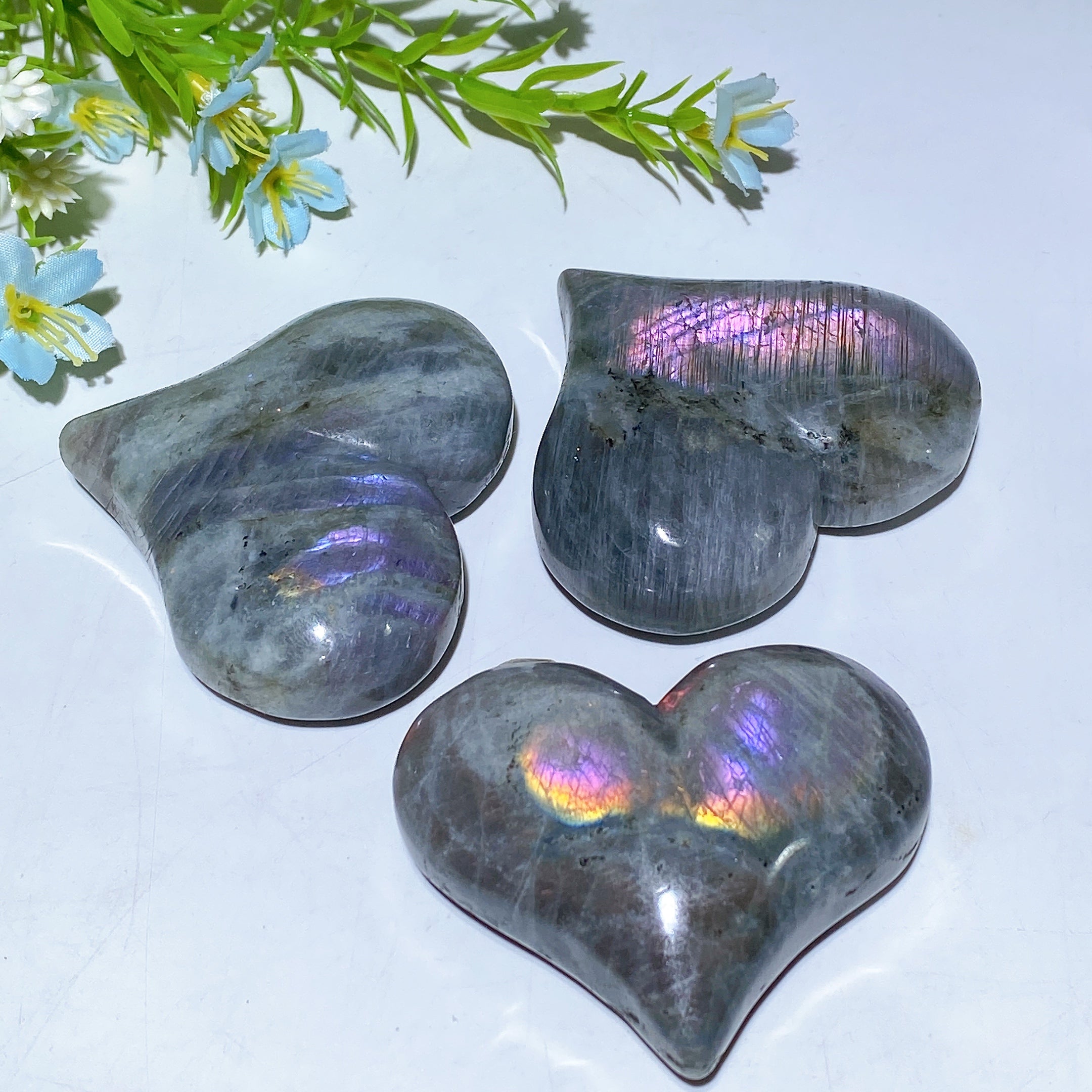 2.5"-2.8" Labradorite Peach Heart Crystal for Healing