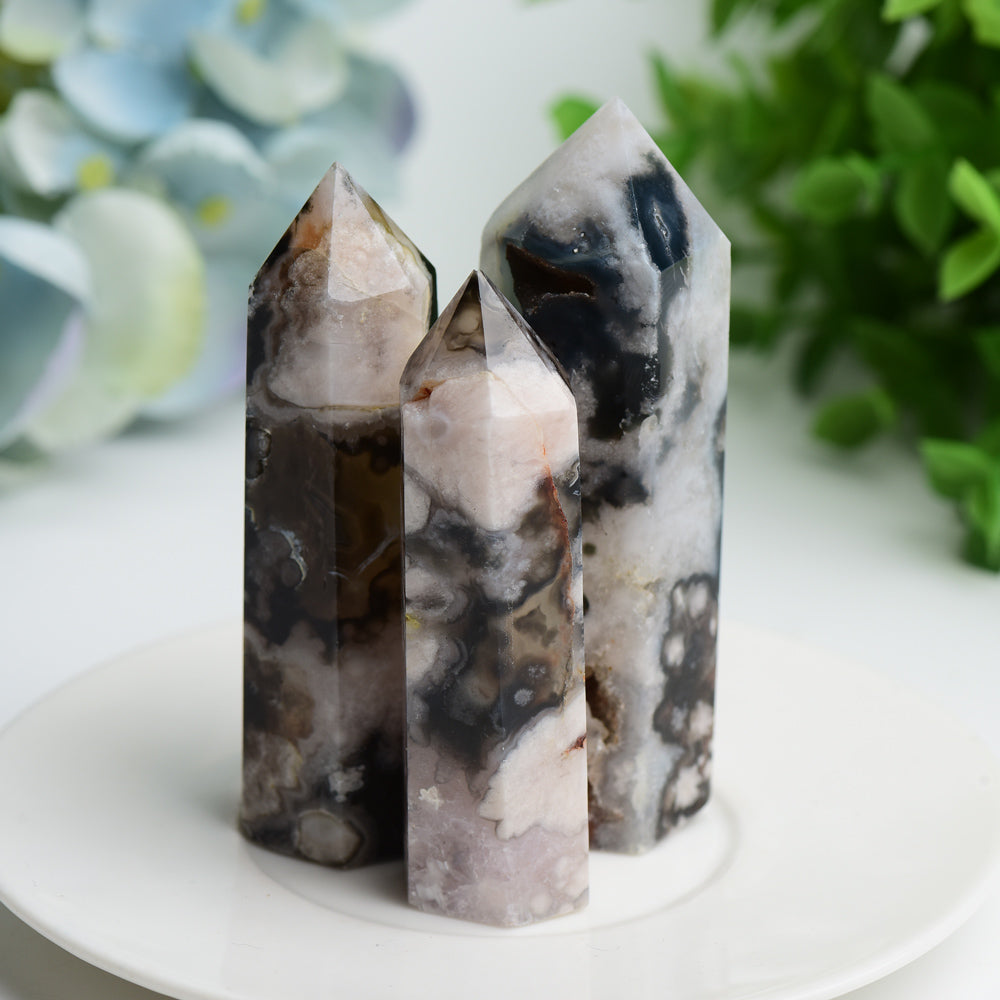 2.5-4 inch Black Flower Agate Crystal Points for Healing