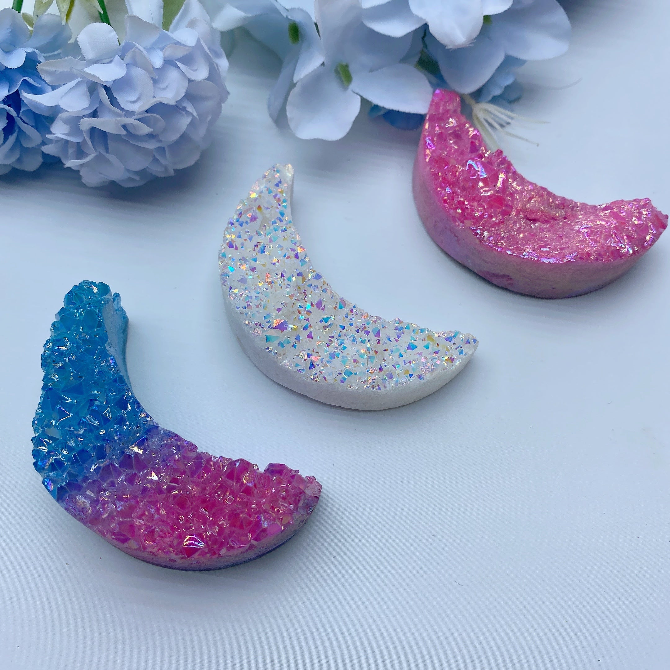 2.5" Aura Moon Crystal Cluster for Healing & Energy