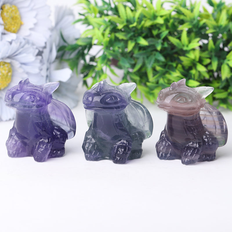 2.5" Fluorite Crystal Dragon Carving Figurine for Spiritual Healing