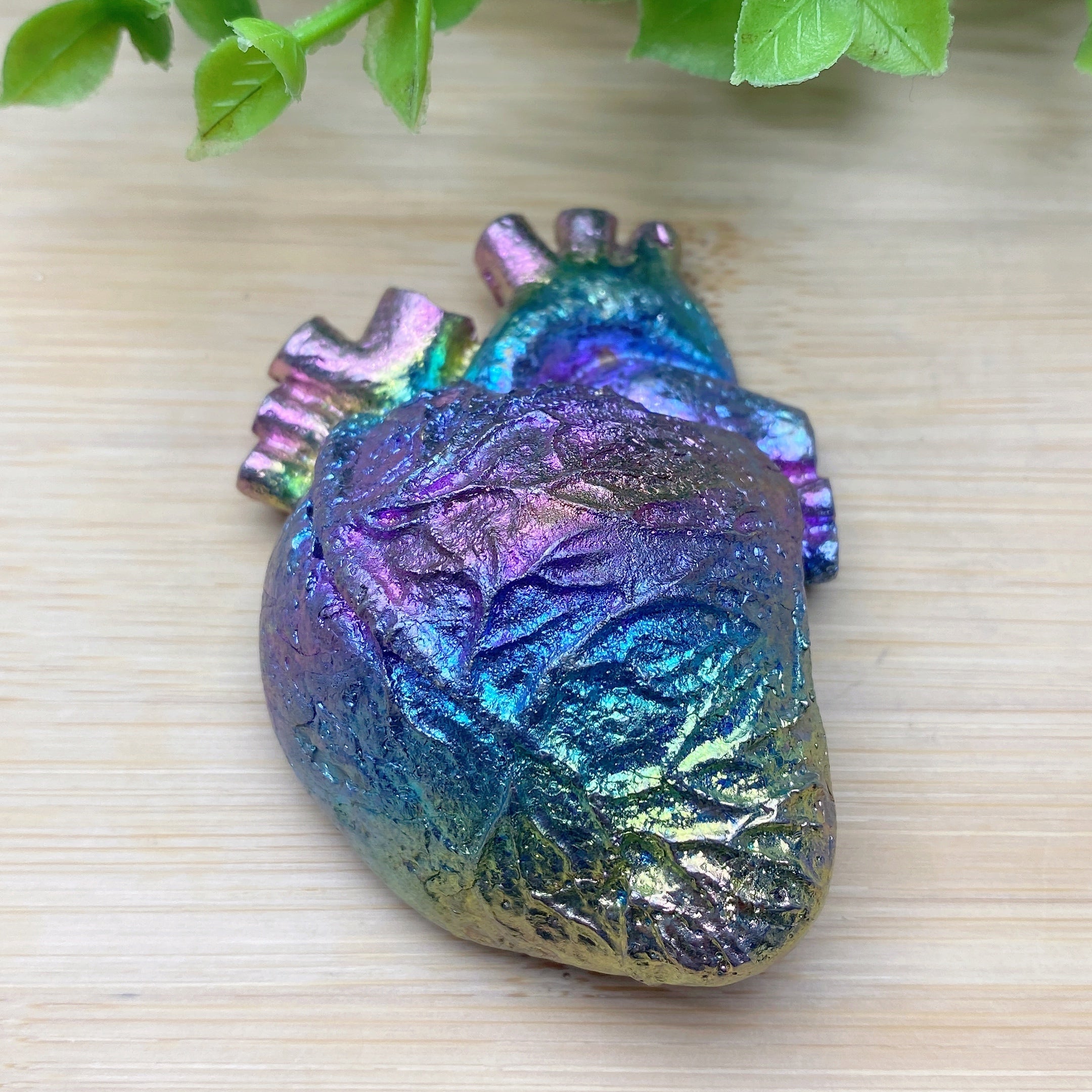 2.5-inch Aura Bismuth Crystal Heart Carving for Healing