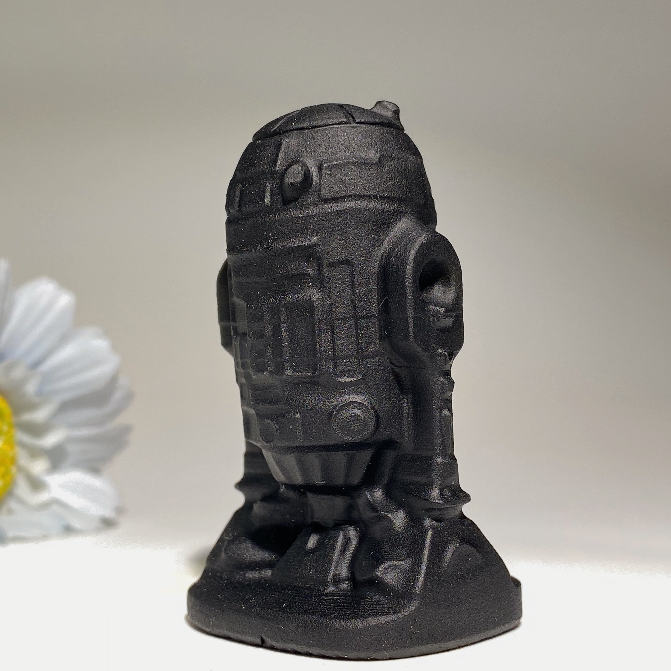 2.5 Inch Black Obsidian R2D2 Crystal Figurine Carving