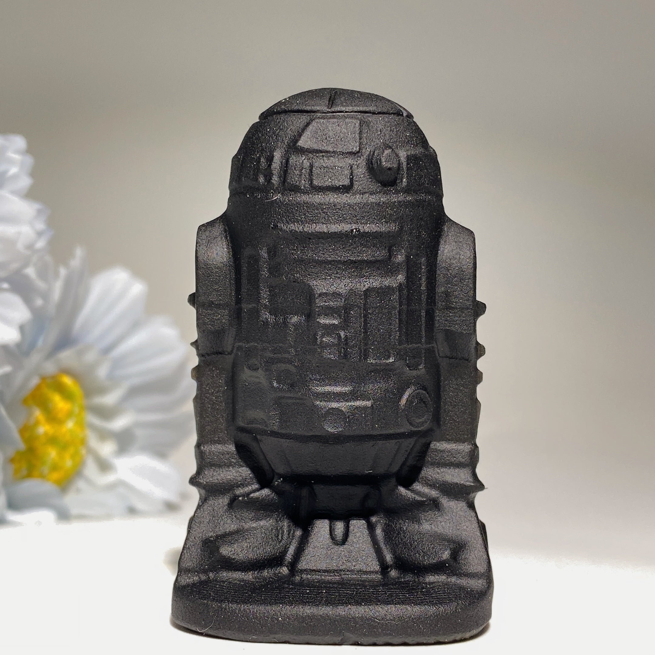 2.5 Inch Black Obsidian R2D2 Crystal Figurine Carving