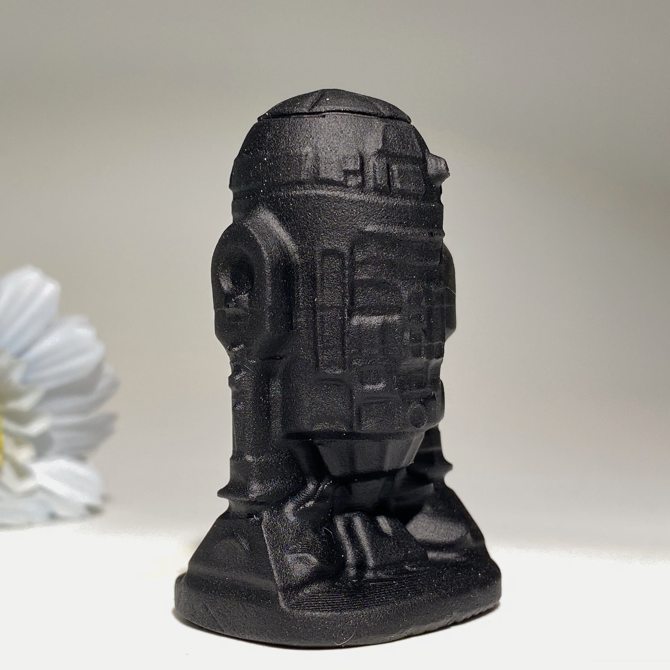 2.5 Inch Black Obsidian R2D2 Crystal Figurine Carving