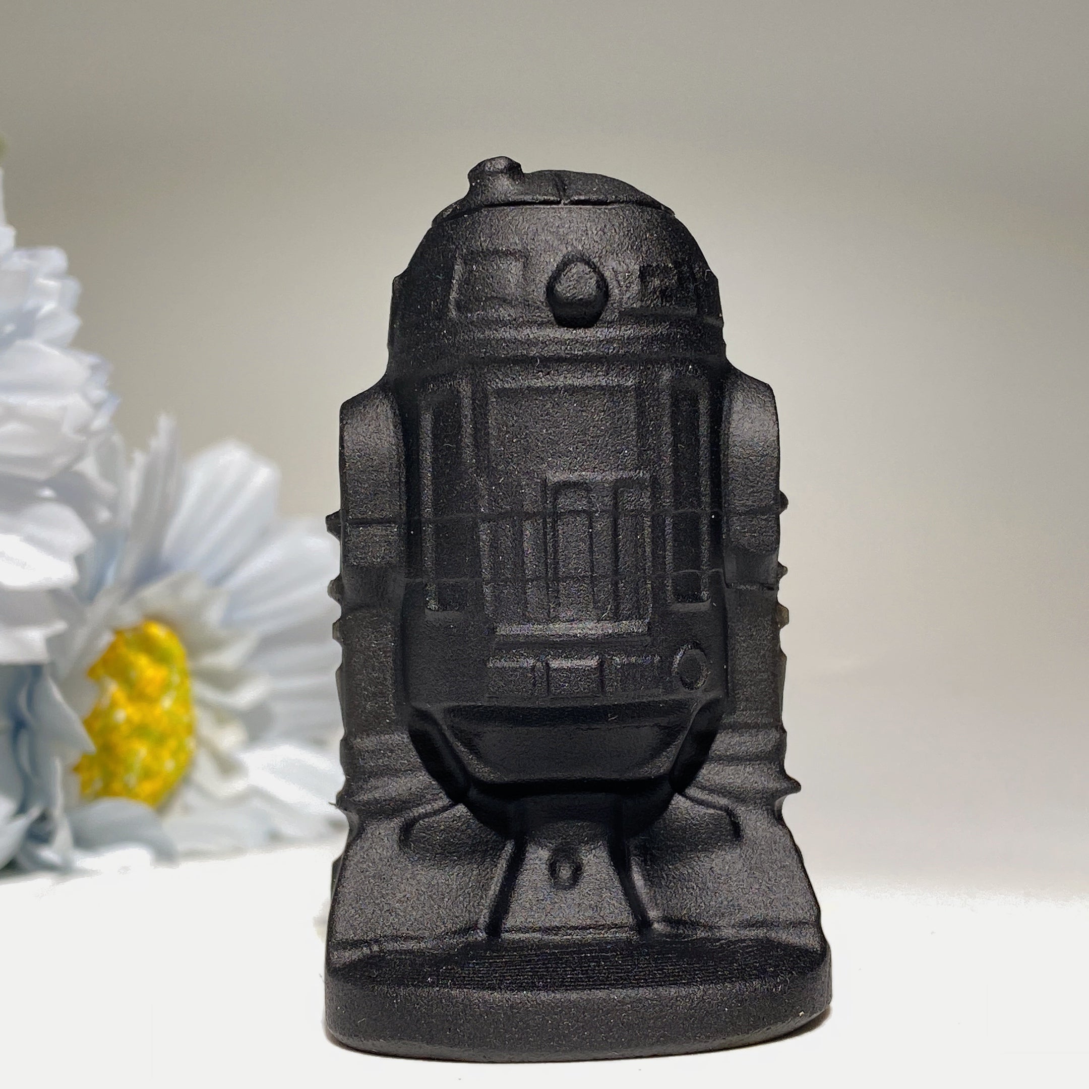 2.5 Inch Black Obsidian R2D2 Crystal Figurine Carving