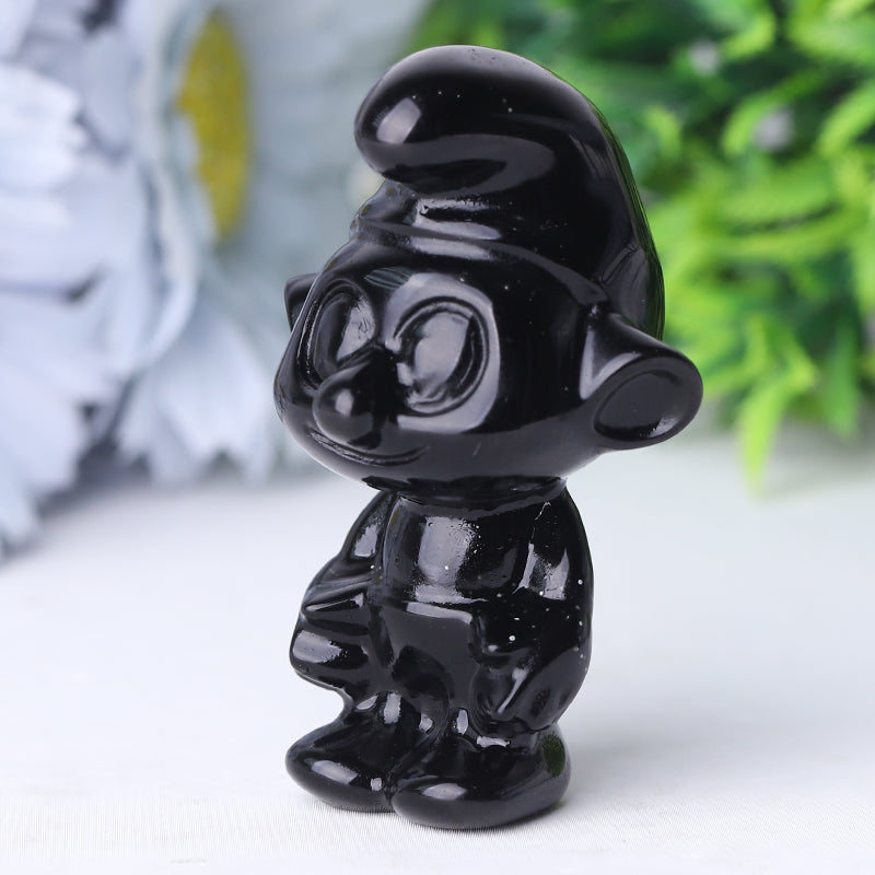 2.5-inch Black Obsidian Smurfs Crystal Figurine Carving