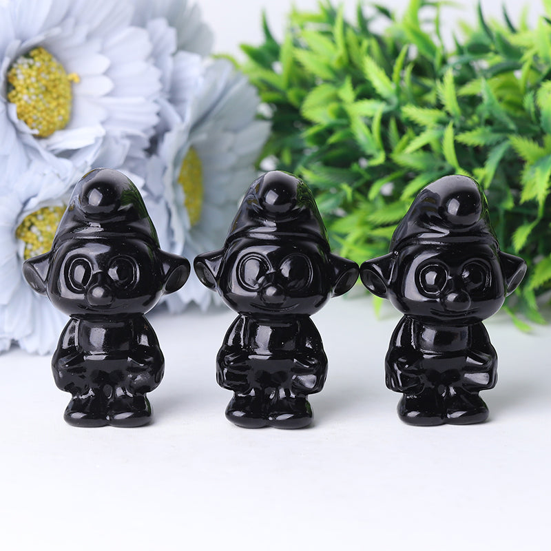 2.5-inch Black Obsidian Smurfs Crystal Figurine Carving