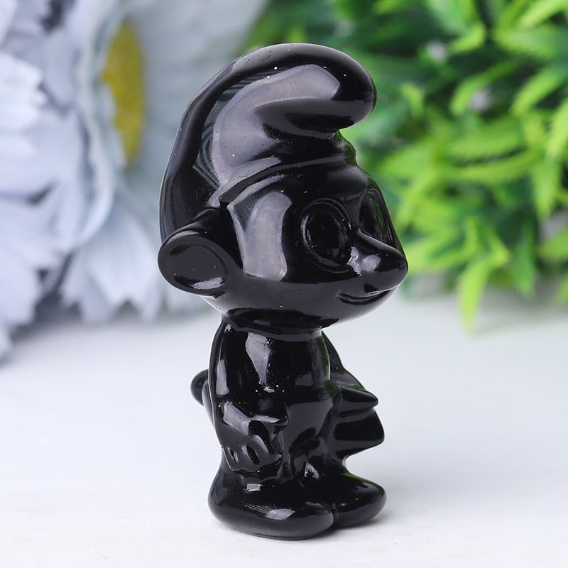 2.5-inch Black Obsidian Smurfs Crystal Figurine Carving