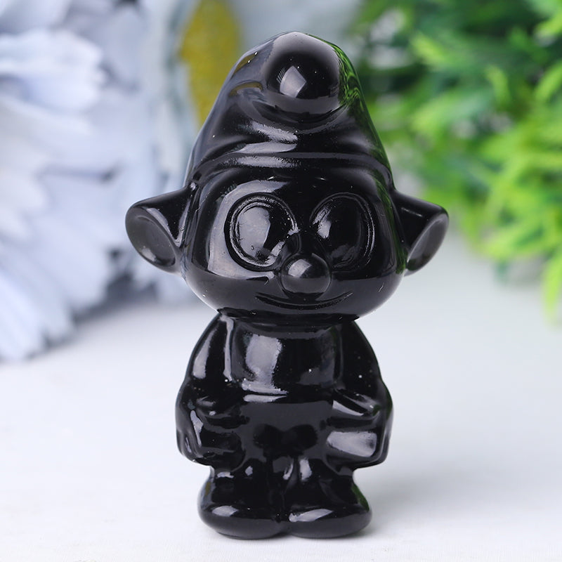 2.5-inch Black Obsidian Smurfs Crystal Figurine Carving