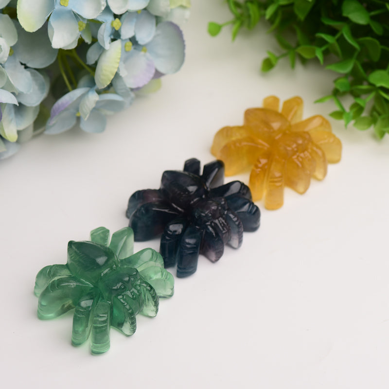 2.5 Inch Crystal Spider Carving in Fluorite and Obsidian