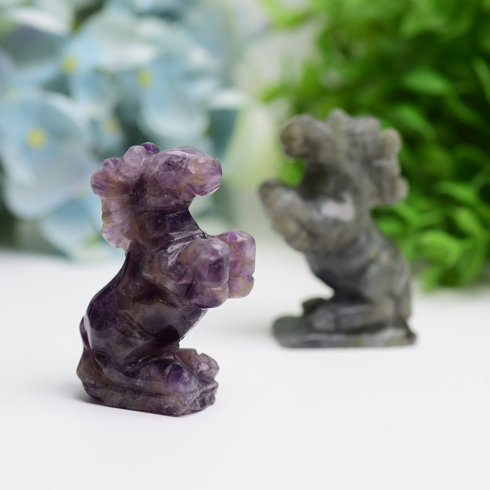 2.5-inch Dream Amethyst Crystal Horse Carving Figurine