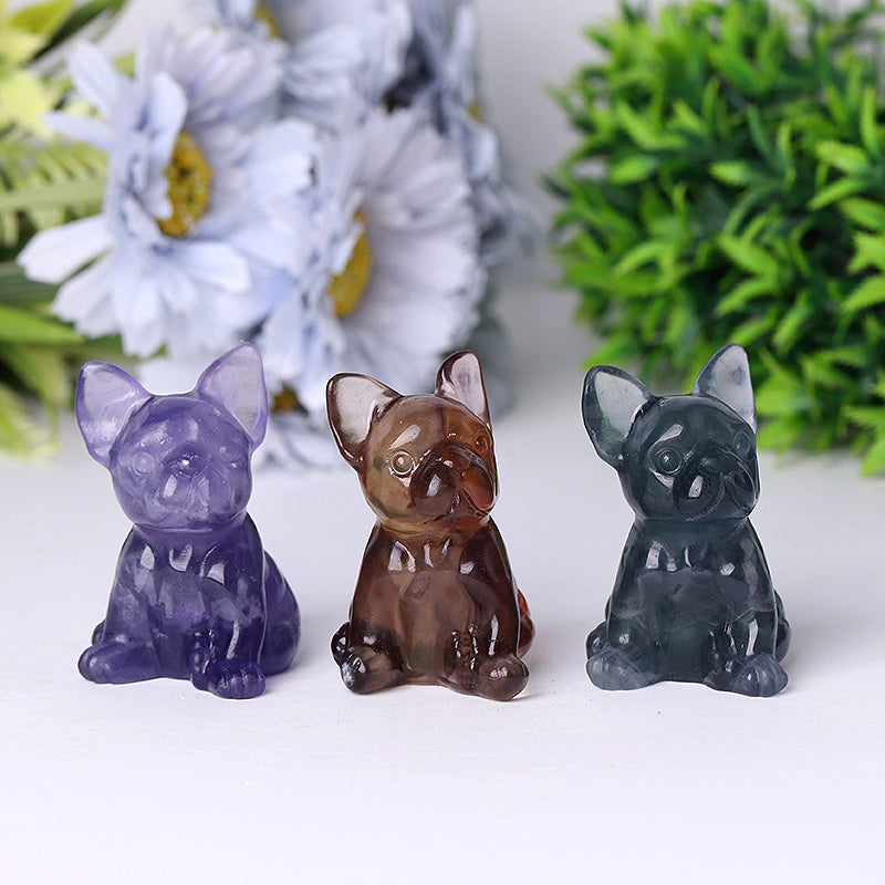 2.5 Inch Fluorite Crystal French Bulldog Figurine for Decor