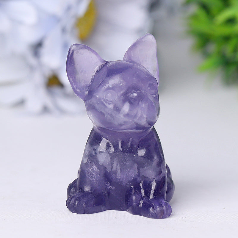 2.5 Inch Fluorite Crystal French Bulldog Figurine for Decor