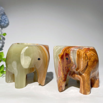 2.5-inch Green Afghan Jade Elephant Candle Holder for Healing