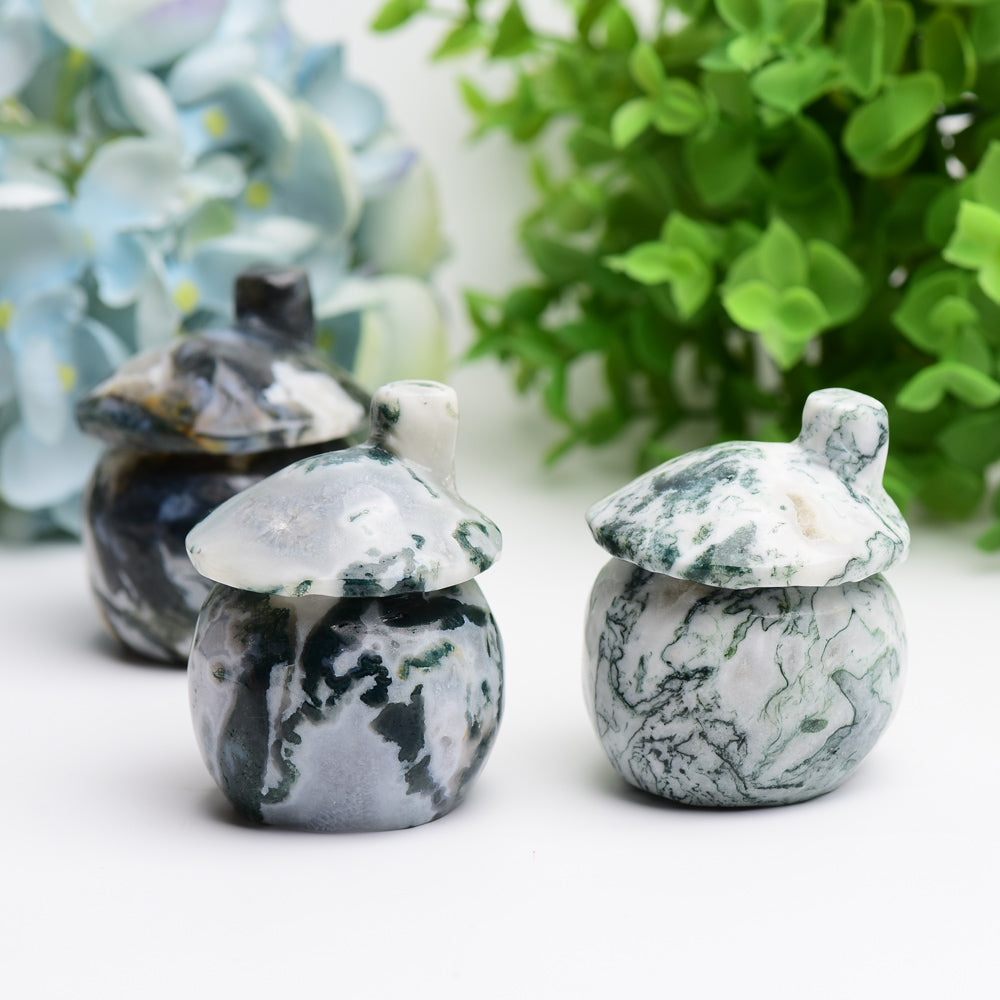 2.5 Inch Moss Agate Mushroom Crystal Figurine for Healing