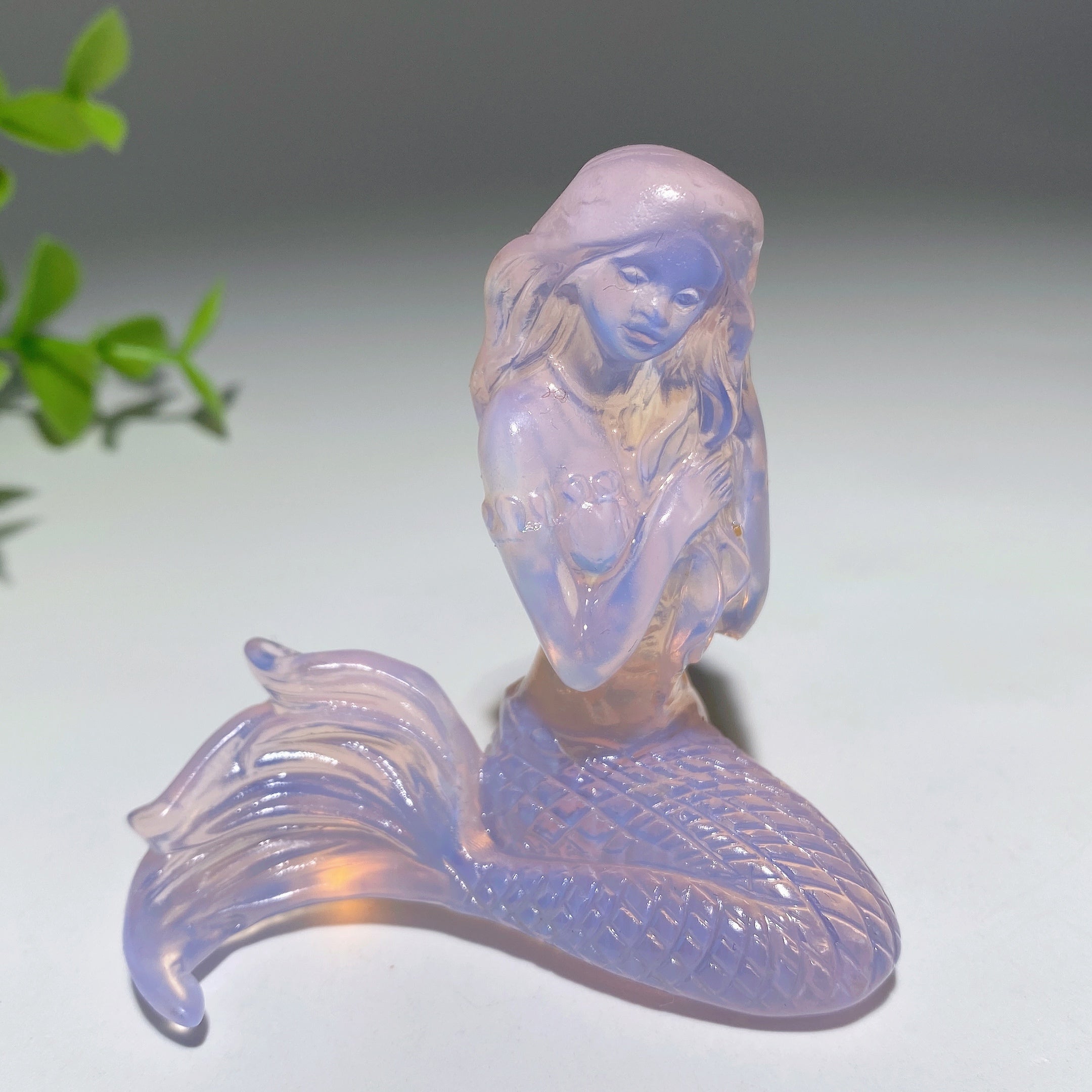 2.5 Inch Pink Opalite Mermaid Crystal Figurine Carving