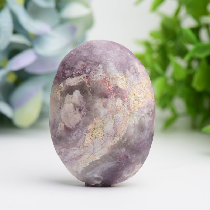 2.5-inch Pink Tourmaline Healing Palm & Heart Stone