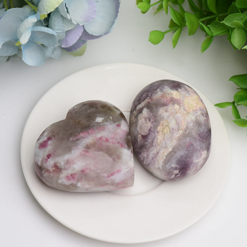 2.5-inch Pink Tourmaline Healing Palm & Heart Stone