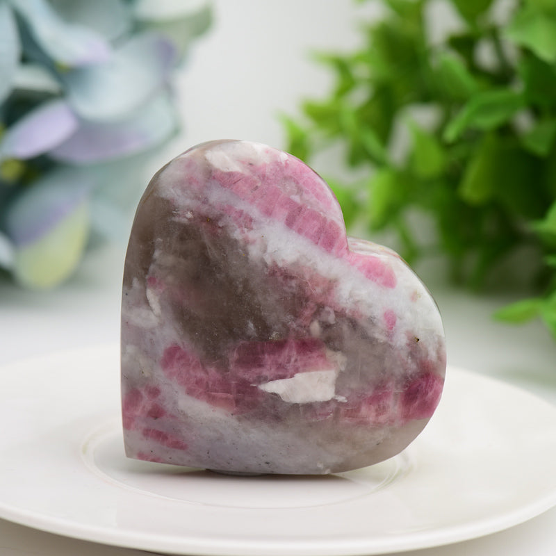 2.5-inch Pink Tourmaline Healing Palm & Heart Stone