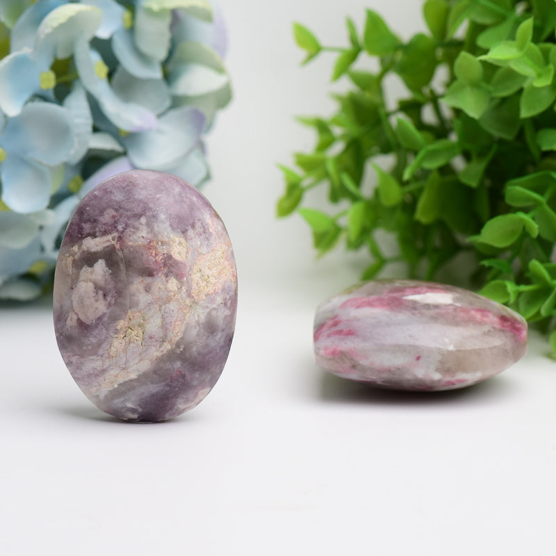 2.5-inch Pink Tourmaline Healing Palm & Heart Stone