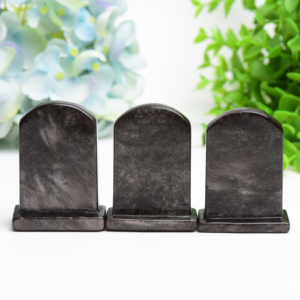 2.5 inch Silver Obsidian Crystal Tombstone Figurine